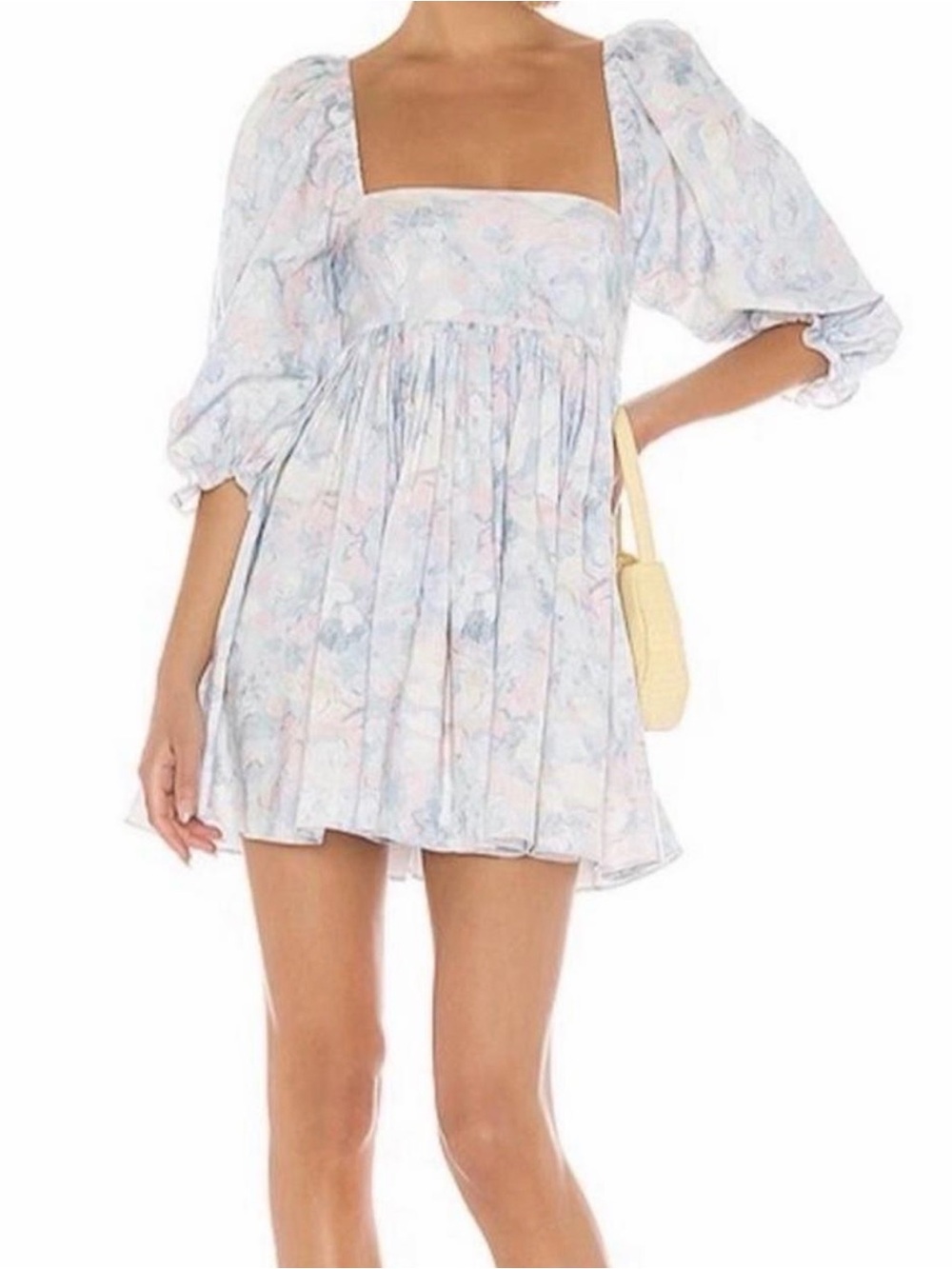 Selkie Pastel Floral Square-Neck Mini Dress in Light Blue and Pink